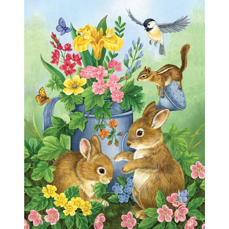 Bits And Pieces  100 Piece Jigsaw Puzzle For Adults  A Touch Of Spring By Artist Jane Maday - Cute Bunnies Jigsaw Puzzle, Completed Puzzle Size: 15' X 19'