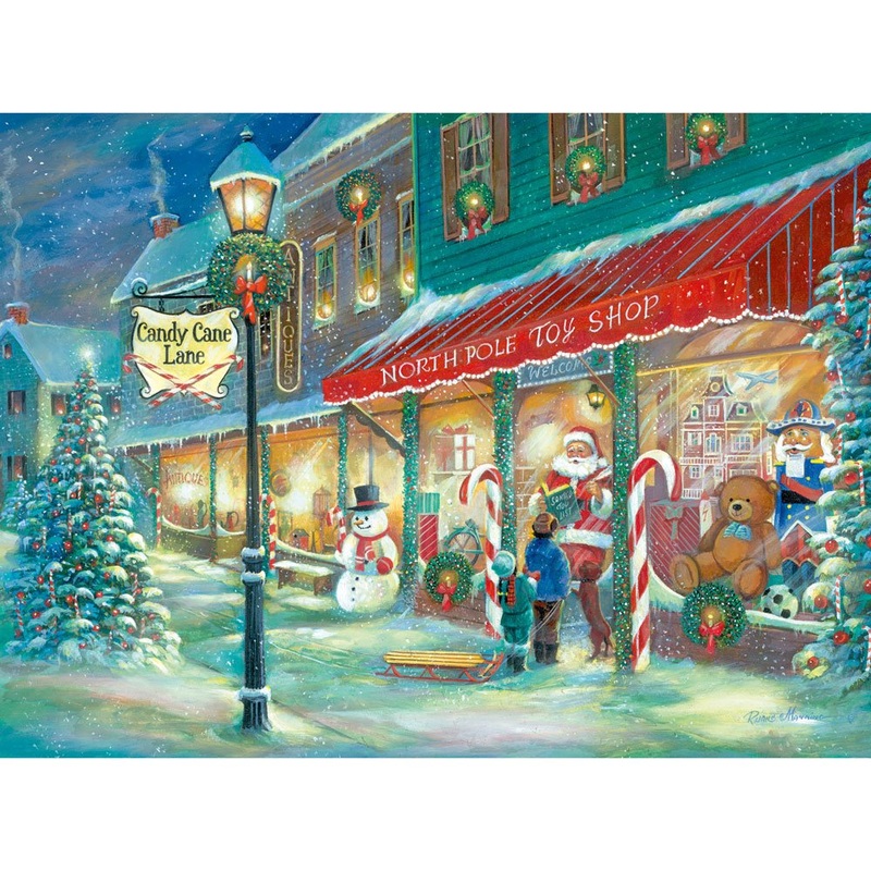 Bits And Pieces - 1000 Piece Glow In The Dark Puzzle For Adults - Candy Cane Lane, Christmas Candy, Holiday - By Artist Ruane Manning - 1000 Pc Jigsaw