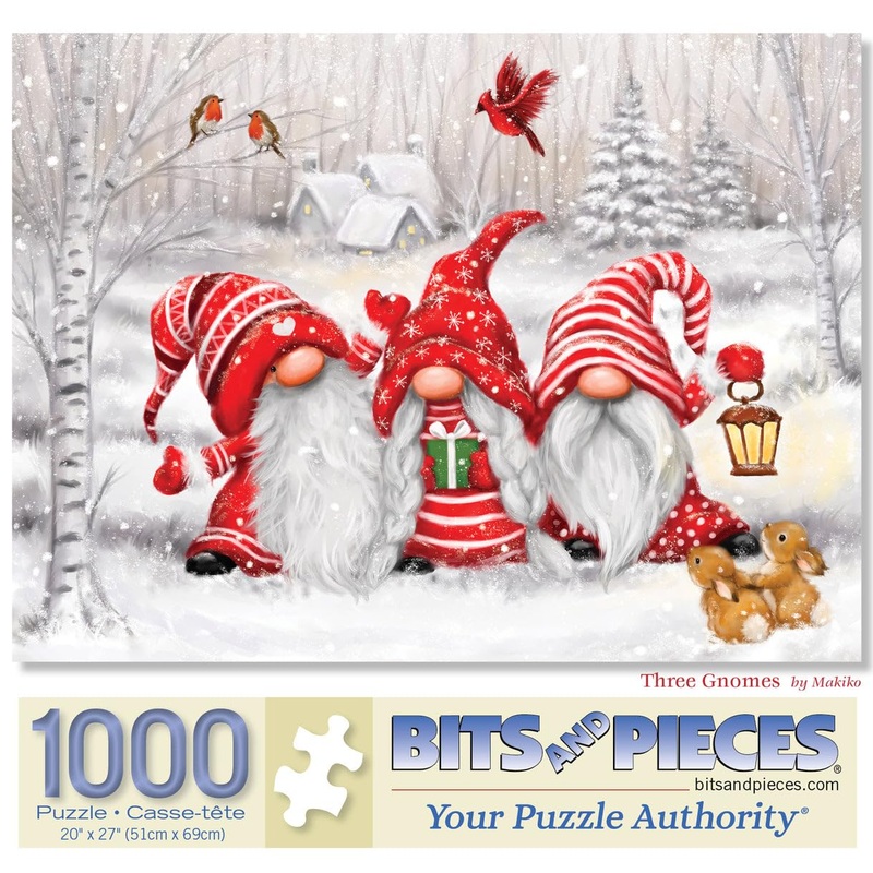 Bits And Pieces - 1000 Piece Jigsaw Puzzle For Adults 20' X 27 - Three Gnomes - 1000 Pc Christmas Winter Jigsaw By Artist Makiko