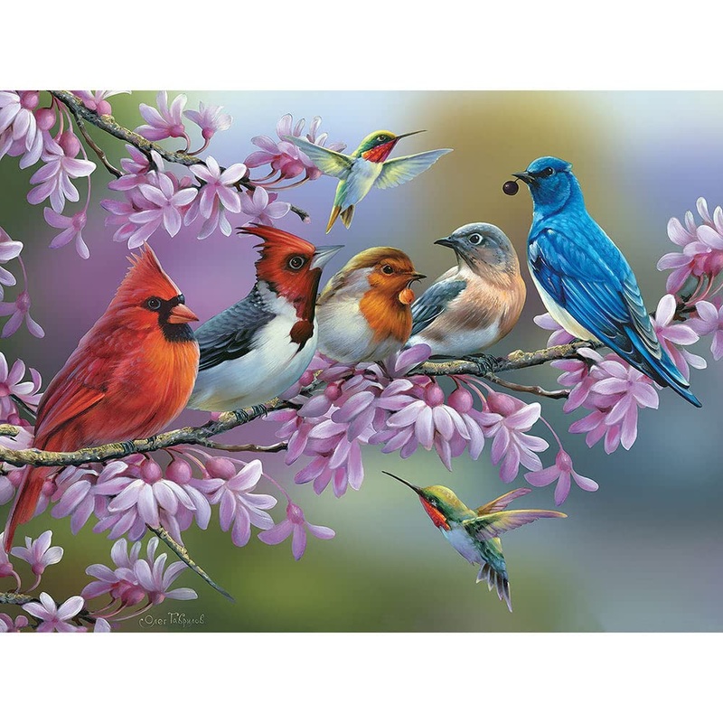 Bits And Pieces  1000 Piece Jigsaw Puzzle For Adults  Birds On A Flowering Branch - Flowers Bloom Branch Hummingbirds Spring Tree Animal Cardinal Jigsaw Puzzle By Artist Oleg Gavrilov