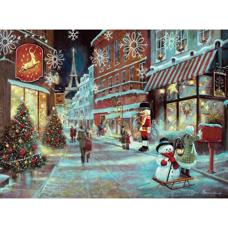 Bits And Pieces  1000 Piece Jigsaw Puzzle For Adults  Embellished Glitter - Christmas In Paris - Holiday, Eifel Tower Jigsaw Puzzle By Artist Ruane Manning, Completed Puzzle Size: 20' X 27'