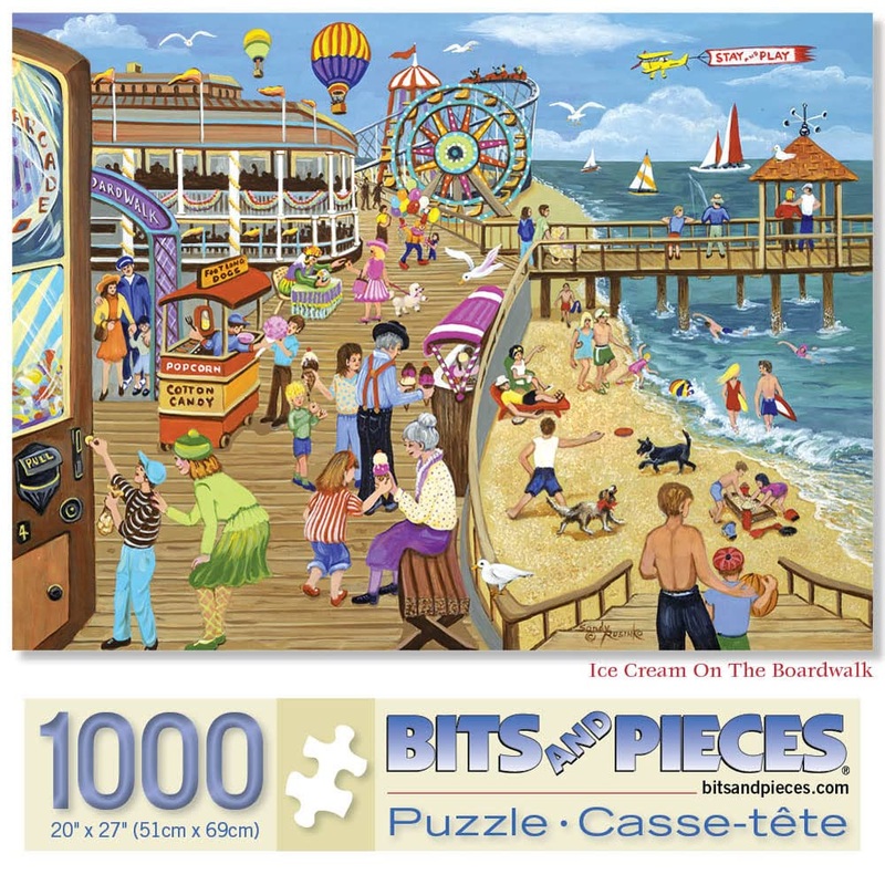 Bits And Pieces  1000 Piece Jigsaw Puzzle For Adults  Ice Cream On The Boardwalk - Beach, Jersey Shore Jigsaw Puzzle By Artist Sandy Rusinko, Completed Puzzle Size: 20' X 27'