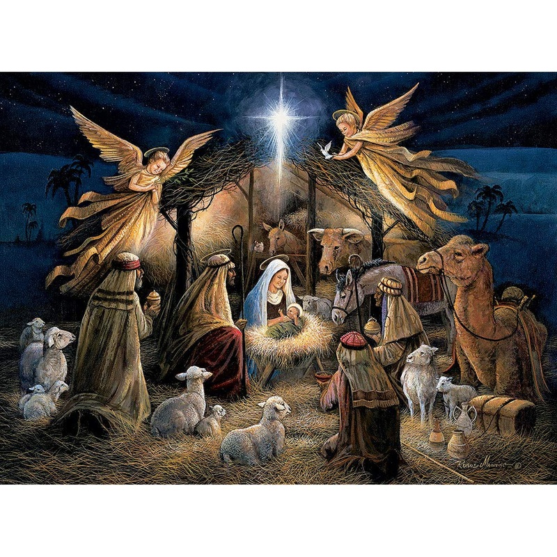 Bits And Pieces - 1000 Piece Jigsaw Puzzle For Adults - In The Manger - 1000 Pc Christmas Religious Holy Nativity Jigsaw By Artist Ruane Manning