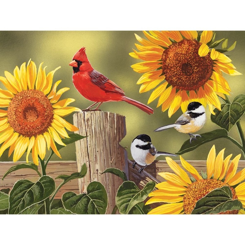 Bits And Pieces  1000 Piece Jigsaw Puzzle For Adults  Sunflower And Songbirds - Jigsaw Puzzles By Artist William Vanderdasson, Completed Puzzle Size: 20' X 27'