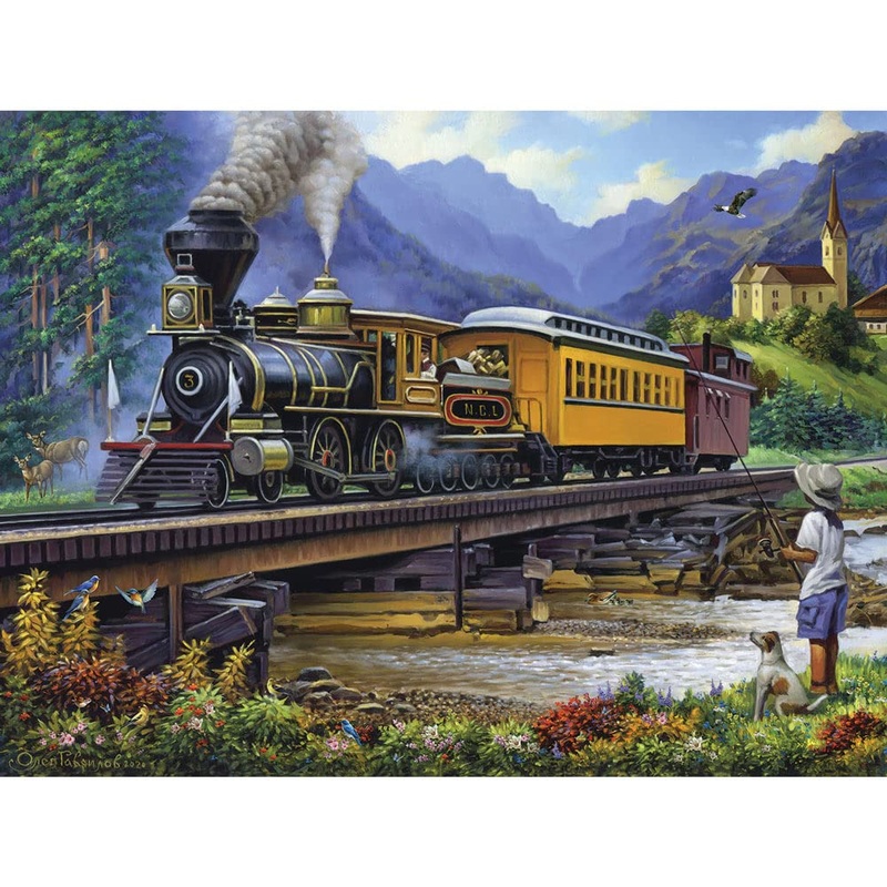 Bits And Pieces  300 Piece Jigsaw Puzzle For Adults  Old Stream Train - Locamotive Track Rail Bridge Jigsaw Puzzle By Artist Oleg Gavrilov, Completed Puzzle Size: 18' X 24'