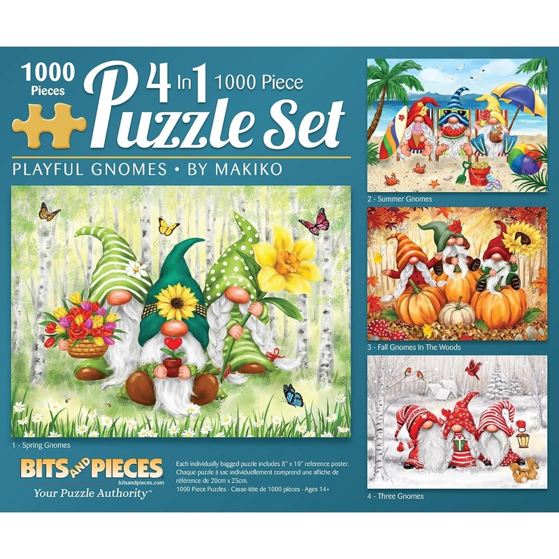 Bits And Pieces  4-In-1 Multi-Pack 1000 Piece Jigsaw Puzzles For Adults  Playful Gnomes'Jigsaw Puzzle Set Bundle By Makiko, Completed Puzzle Size: 20' X 27'