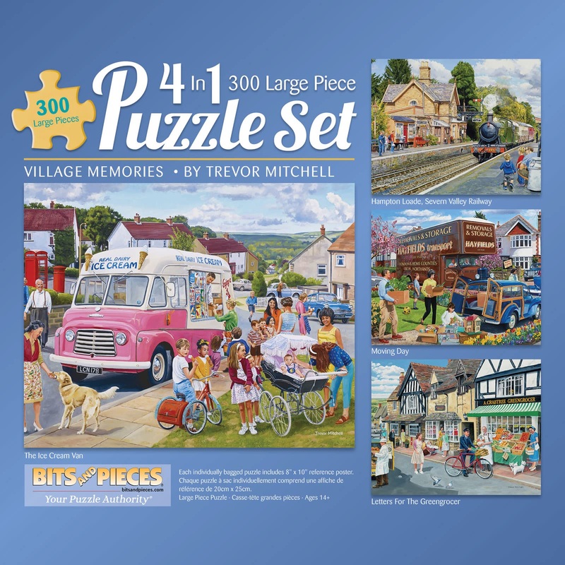 Bits And Pieces - 4-In-1 Multi-Pack 300 Piece Jigsaw Puzzles For Adults - 300 Pc Village Memories Puzzle Set Bundle By Trevor Mitchell - 16' X 20' (41Cm X 51Cm)
