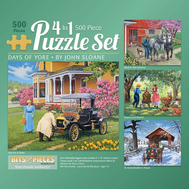 Bits And Pieces  4-In-1 Multi-Pack 500 Piece Jigsaw Puzzles For Adults  Days Of Yore By Artist John Sloane, Completed Puzzle Size: 16' X 20'