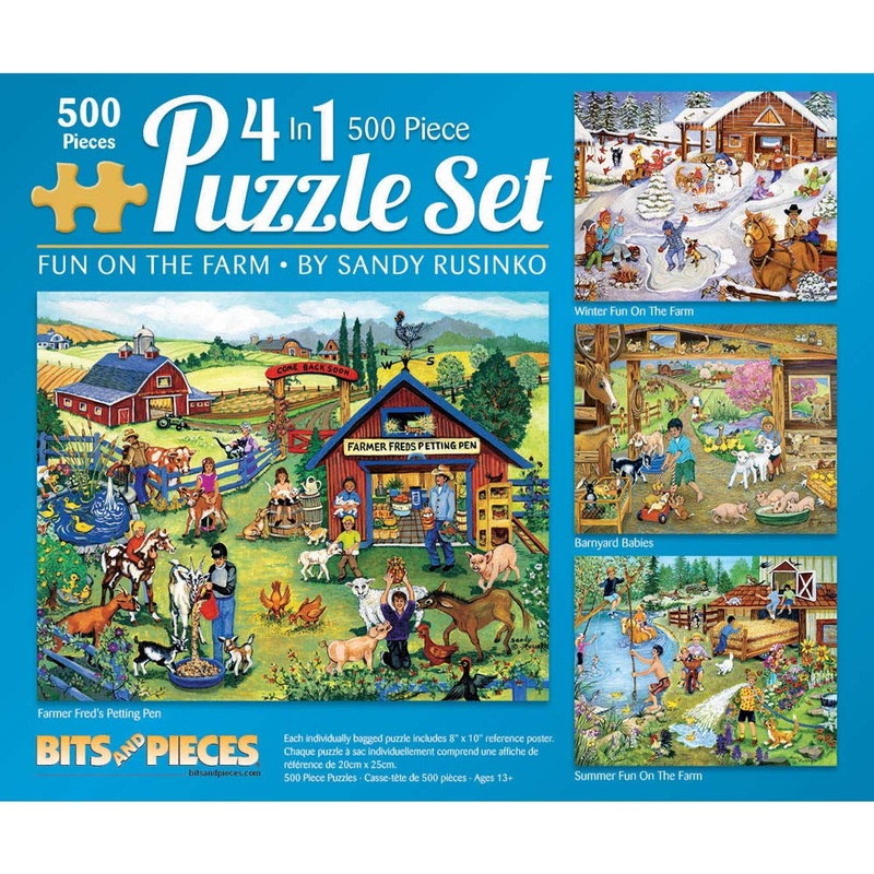 Bits And Pieces  4-In-1 Multi-Pack Large 500 Piece Jigsaw Puzzles For Adults  Jigsaw Puzzle Set Bundle By Artist Sandy Rusinko, Completed Puzzle Size: 16' X 20'