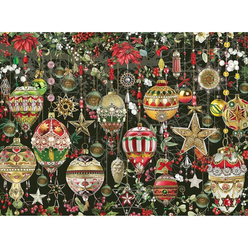 Bits And Pieces  500 Piece Jigsaw Puzzle For Adults  Christmas Ornaments - Holiday Tree Decoration Flowers Stars Winter Jigsaw Puzzle By Artist Barbara Behr, Completed Puzzle Size: 18' X 24'