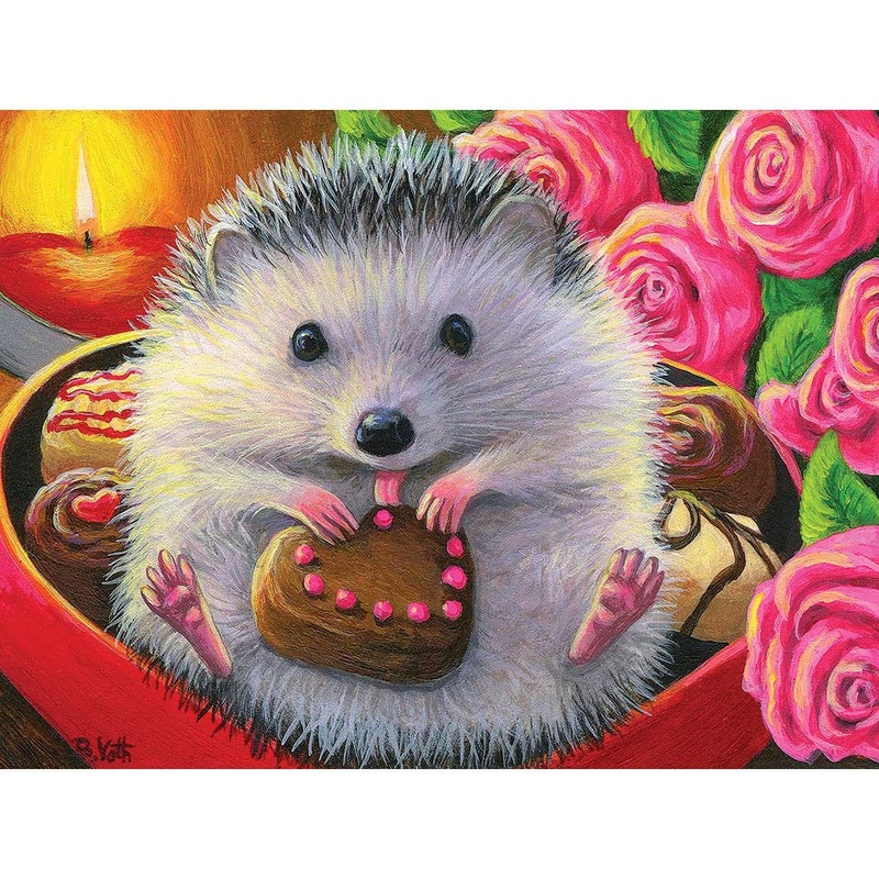 Bits And Pieces  500 Piece Jigsaw Puzzle For Adults  Valentine Sweets - Hedgehog Chocolates Candle Pink Roses Flower Animal Love Heart Cute Jigsaw Puzzle By Artist Bridget Voth