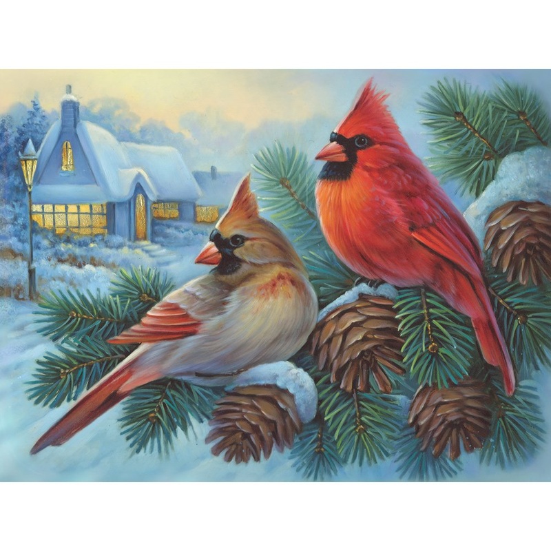 Bits And Pieces  500 Piece Jigsaw Puzzle For Adults  Winter Cardinals - Birds In The Winter Jigsaw Puzzle By Artist Oleg Gavrilov, Completed Puzzle Size: 18' X 24'