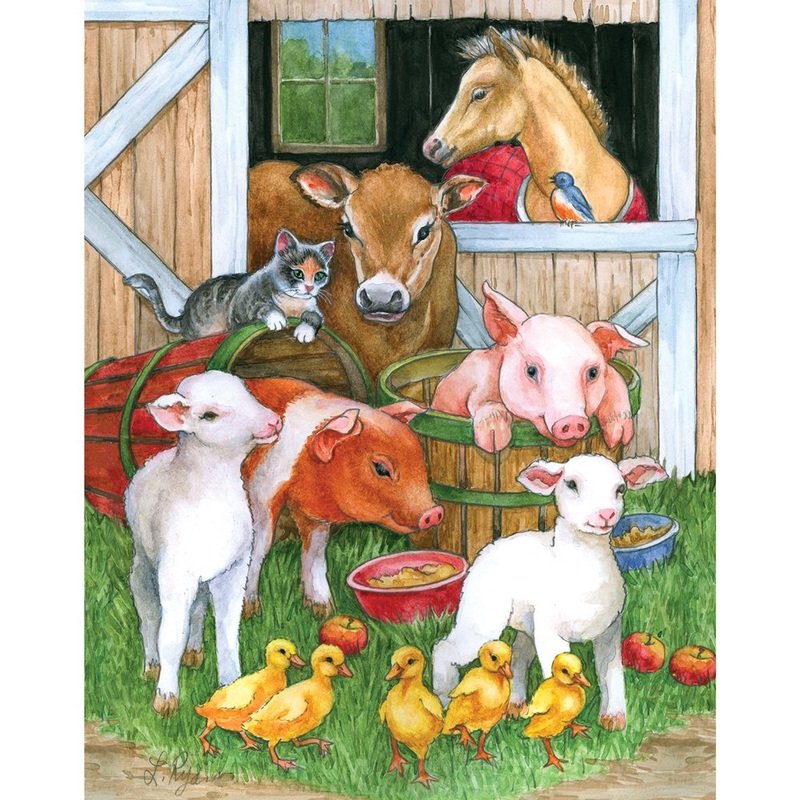 Bits And Pieces  Large 200 Piece Jigsaw Puzzle For Adults  Barnyard Buddies - Farm Animals Sheep Pigs Horses Jigsaw Puzzle By Lorraine Ryan, Completed Puzzle Size: 15' X 19'