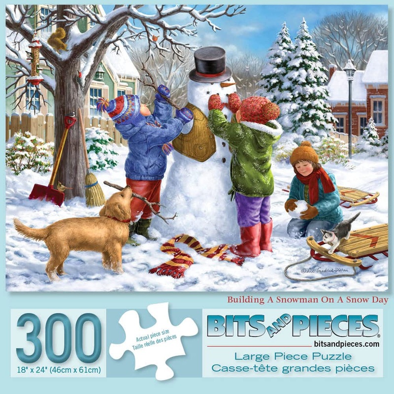 Bits And Pieces  Large 300 Piece Jigsaw Puzzle For Adults  Building A Snowman On A Snow Day - Winter Scene Jigsaw Puzzle By Artist Liz Goodrick - Dillon, Completed Puzzle Size: 18' X 24'