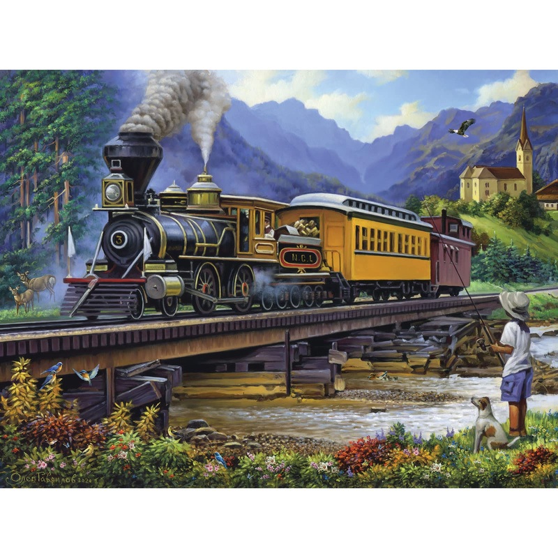 Bits And Pieces  Large 500 Piece Jigsaw Puzzle For Adults  Old Stream Train - Countryside Vintage Train Jigsaw Puzzle By Artist Oleg Gavrilov, Completed Puzzle Size: 18' X 24'