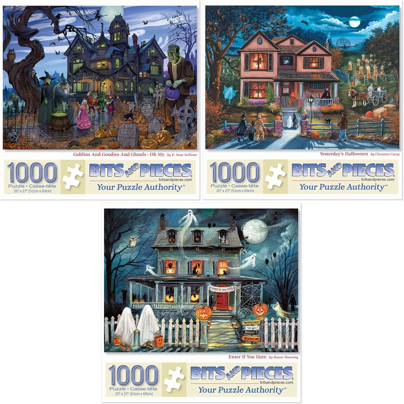 Bits And Pieces - Value Set Of Three (3)  1000 Piece Jigsaw Puzzles For Adults - Halloween Collection 1000 Pc Jigsaws By Multiple Artists  20' X 27'