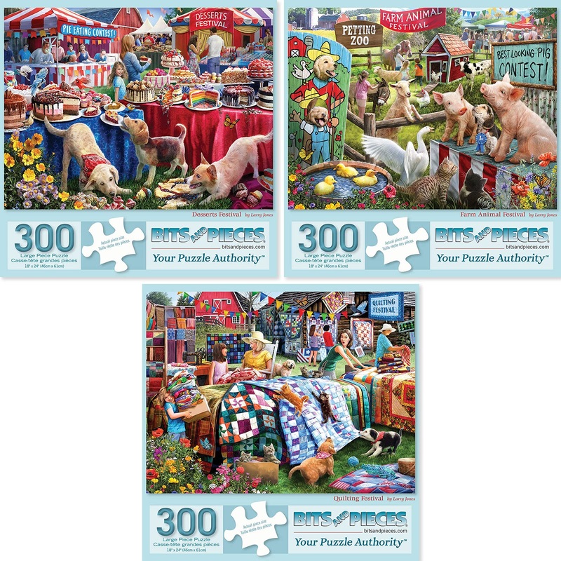 Bits And Pieces  Value Set Of Three 300 Piece Jigsaw Puzzles For Adults  Desserts, Farm Animal, Quilting Jigsaw Puzzles By Artist Larry Jones, Completed Puzzle Size: 18' X 24'