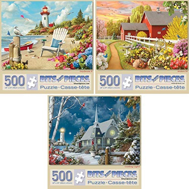 Bits And Pieces  Value Set Of Three 500 Piece Jigsaw Puzzles For Adults  Awaken, Guiding Lights, And Daydream Jigsaw Puzzles By Artist Alan Giana, Completed Puzzle Size: 18' X 24'