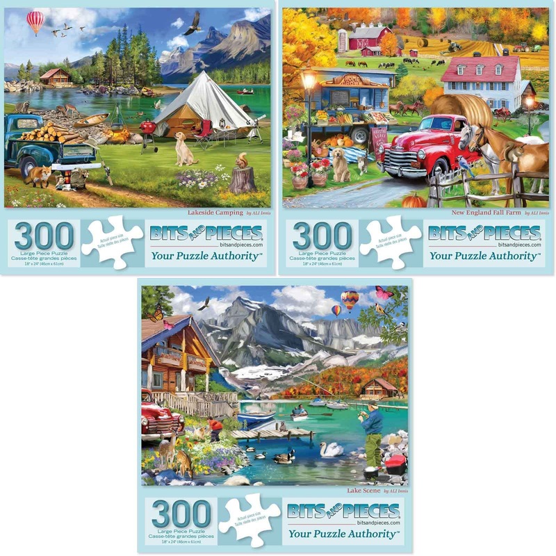 Bits And Pieces  Value Set Of Three Large 300 Piece Jigsaw Puzzles For Adults  Lake & New England Farm Jigsaw Puzzles By Ali Innis, Completed Puzzle Size: 18' X 24'