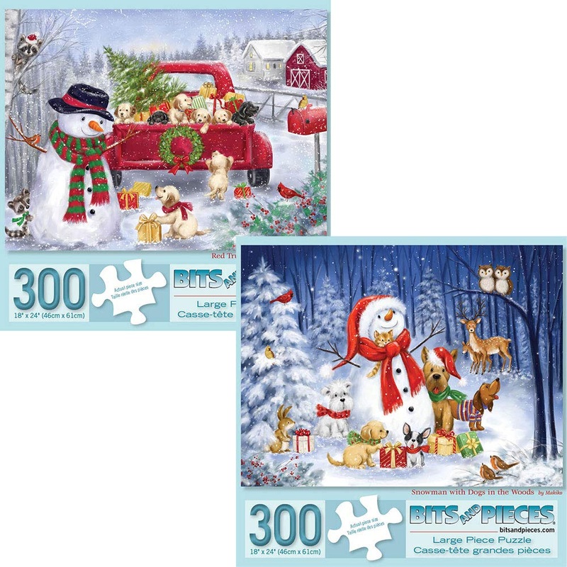 Bits And Pieces - Value Set Of Two (2) 300 Piece Jigsaw Puzzles For Adults - Each Puzzle Measures 18' X 24' - Winter Holiday Snowman Jigsaws By Artist Makiko