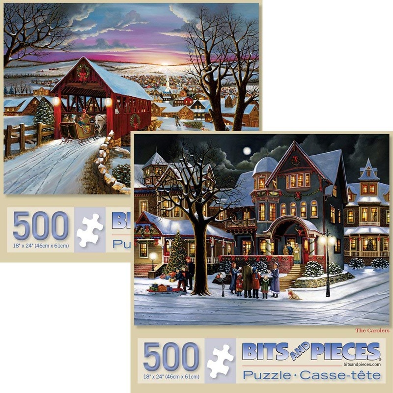 Bits And Pieces  Value Set Of Two 500 Piece Jigsaw Puzzles For Adults  The Joys Of Christmas, Winter Holiday Jigsaw Puzzles By Artist H. Hargrove, Completed Puzzle Size: 18' X 24'
