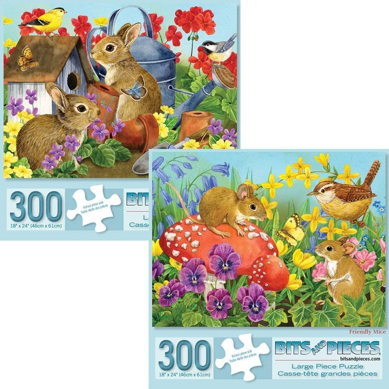 Bits And Pieces  Value Set Of Two Large 300 Piece Jigsaw Puzzles For Adults  Bunnies & Mice Jigsaw Puzzles By Artist Jane Maday, Completed Puzzle Size: 18' X 24'