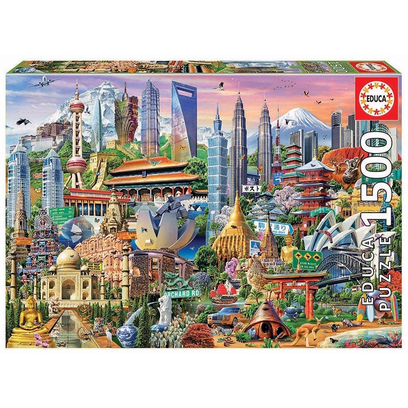 Educa - Asia Landmarks - 1500 Piece Jigsaw Puzzle - Puzzle Glue Included - Completed Image Measures 33.5' X 23.5' - Ages 14+ (17979)