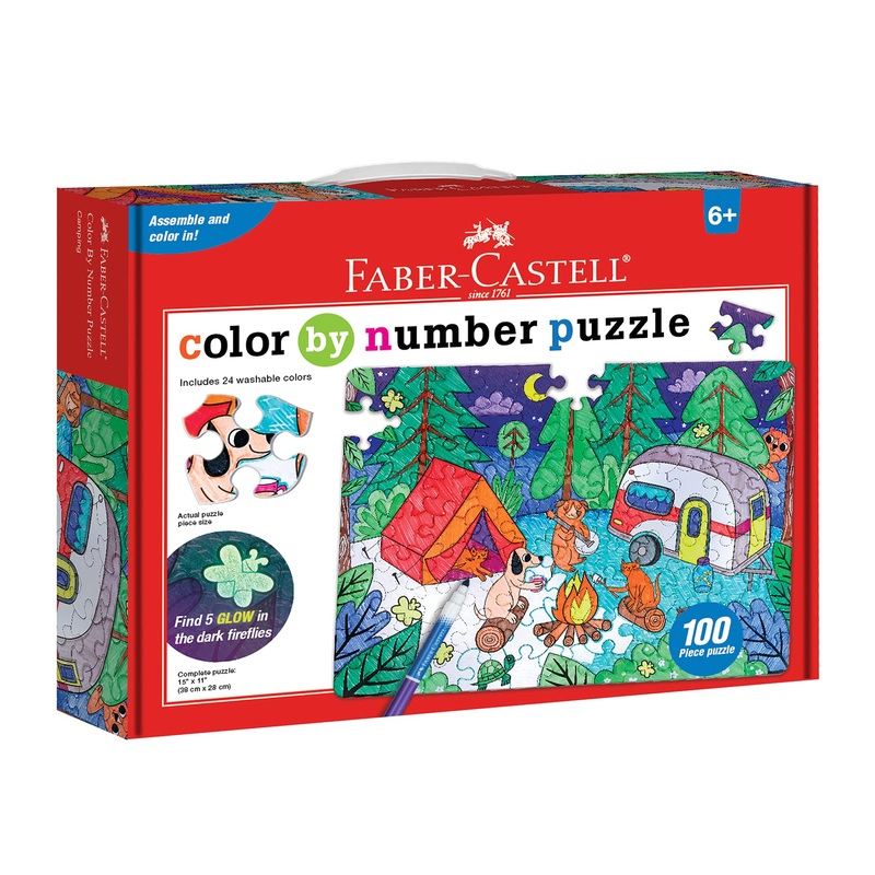 Faber-Castell Color By Number Puzzle, Camping - 100 Pieces, Diy Coloring Puzzle Set For Kids Ages 6+, Small