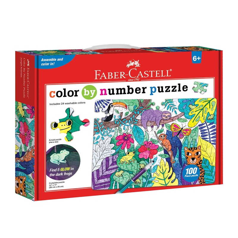 Faber-Castell Color By Number Puzzle, Jungle - 100 Pieces, Art Project For Kids Ages 6+
