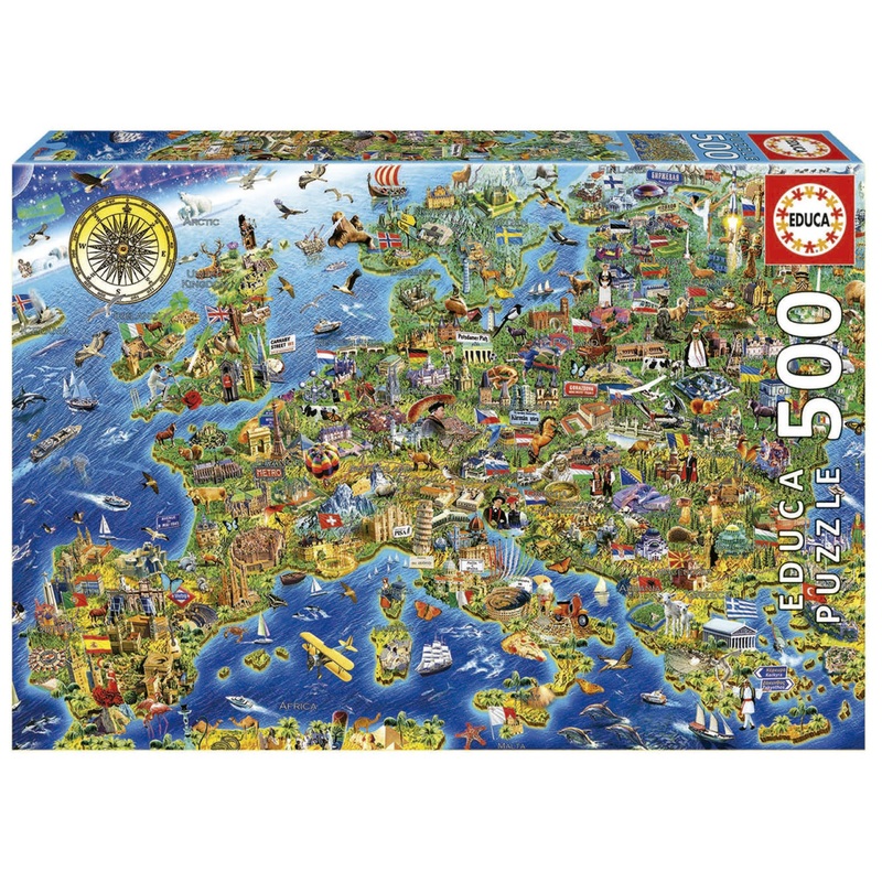 Educa 17962, Crazy, 500 Piece Puzzle For Adults And Children From 10 Years, Map, Europe, Multicoloured