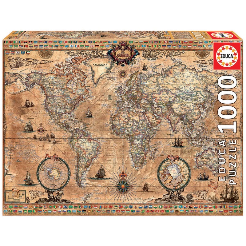Educa Antique World Map 1000-Piece Puzzle, Brown, (15159)