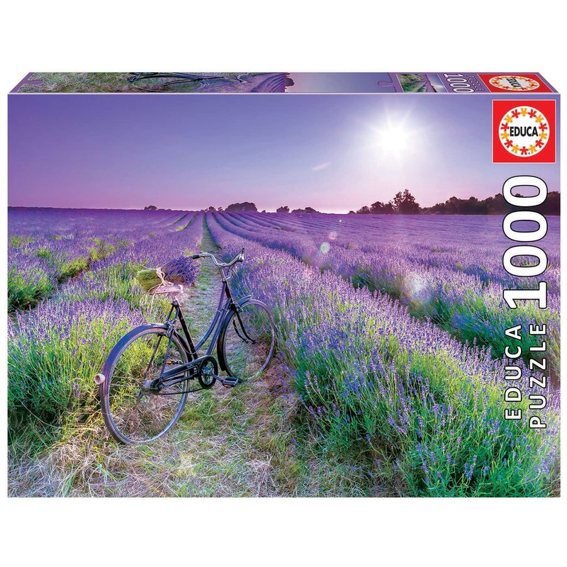 Educa - Bicycle In A Lavender Field - 1000 Piece Jigsaw Puzzle - Puzzle Glue Included - Completed Image Measures 26.8' X 18.9' - Ages 14+ (19255), Multicolor