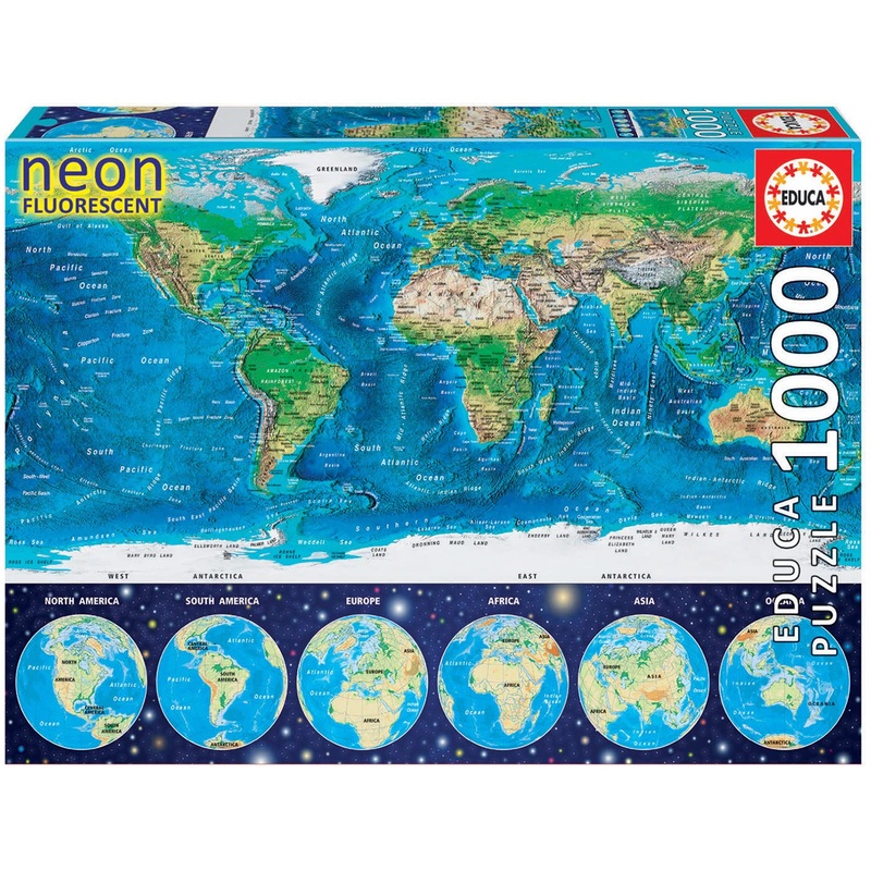 Educa Children'S 1000 Neon World Map Puzzle