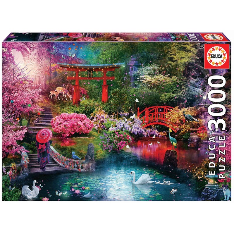 Educa - Japanese Garden - 3000 Piece Jigsaw Puzzle - Puzzle Glue Included - Completed Image Measures 47.25' X 33.5' - Ages 14+ (19282)