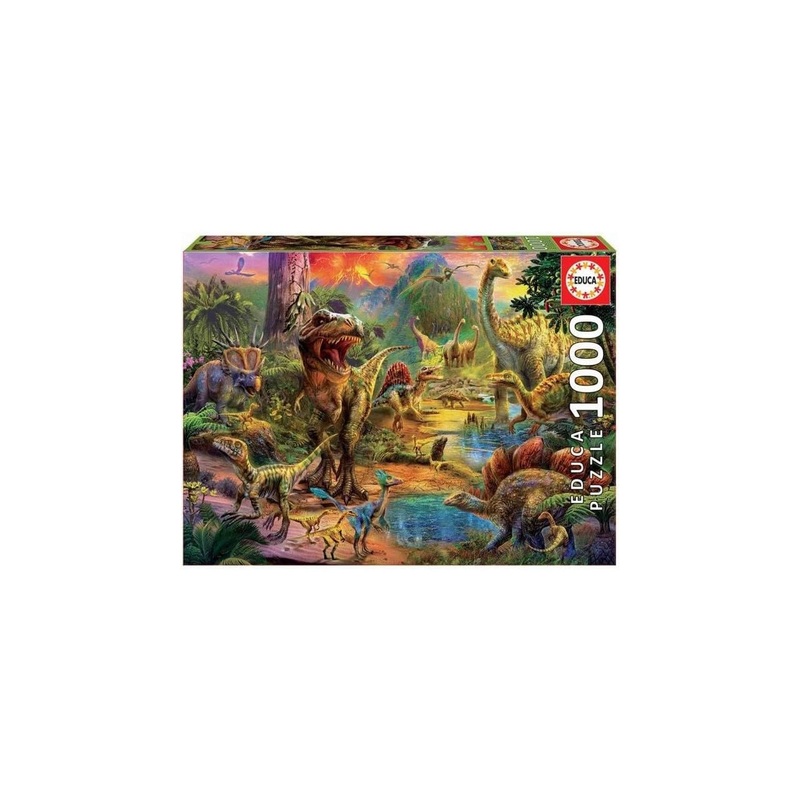 Educa - Land Of Dinosaurs - 1000 Piece Jigsaw Puzzle - Puzzle Glue Included - Completed Image Measures 26.8' X 18.9' - Ages 14+ (17655)