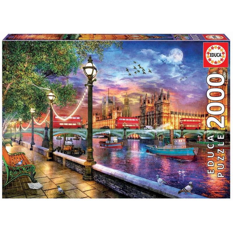Educa - London At Sunset, Dominic Davison - 2000 Piece Jigsaw Puzzle - Puzzle Glue Included - Completed Image Measures 37.75' X 26.75' - Ages 14+ (19046)