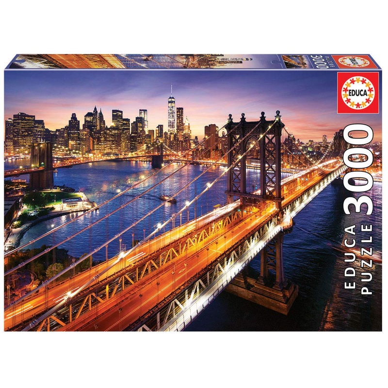 Educa - Manhattan At Sunset - 3000 Piece Jigsaw Puzzle - Puzzle Glue Included - Completed Image Measures 47.25' X 33.5' - Ages 14+ (18508)
