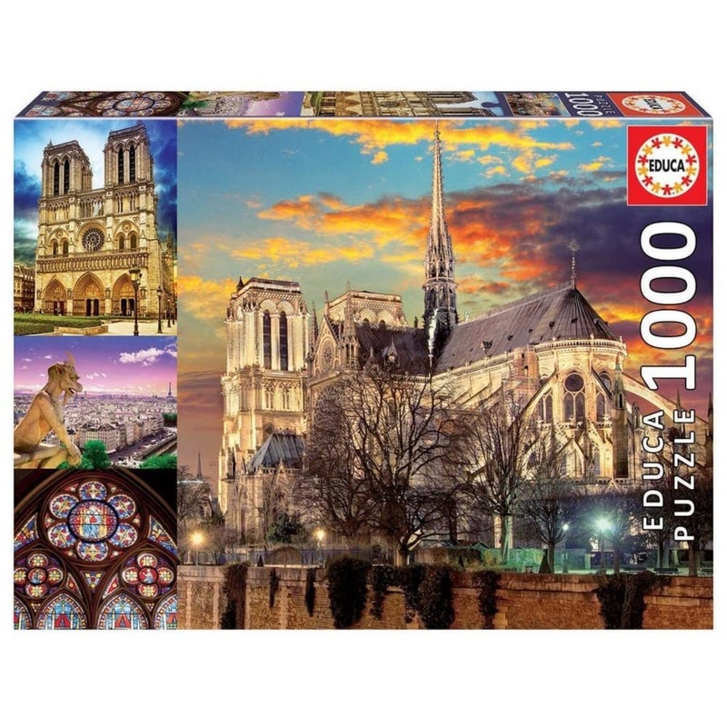 Educa - Notre Dame Collage - 1000 Piece Jigsaw Puzzle - Puzzle Glue Included - Completed Image Measures 26.8' X 18.9' - Ages 14+ (18456)