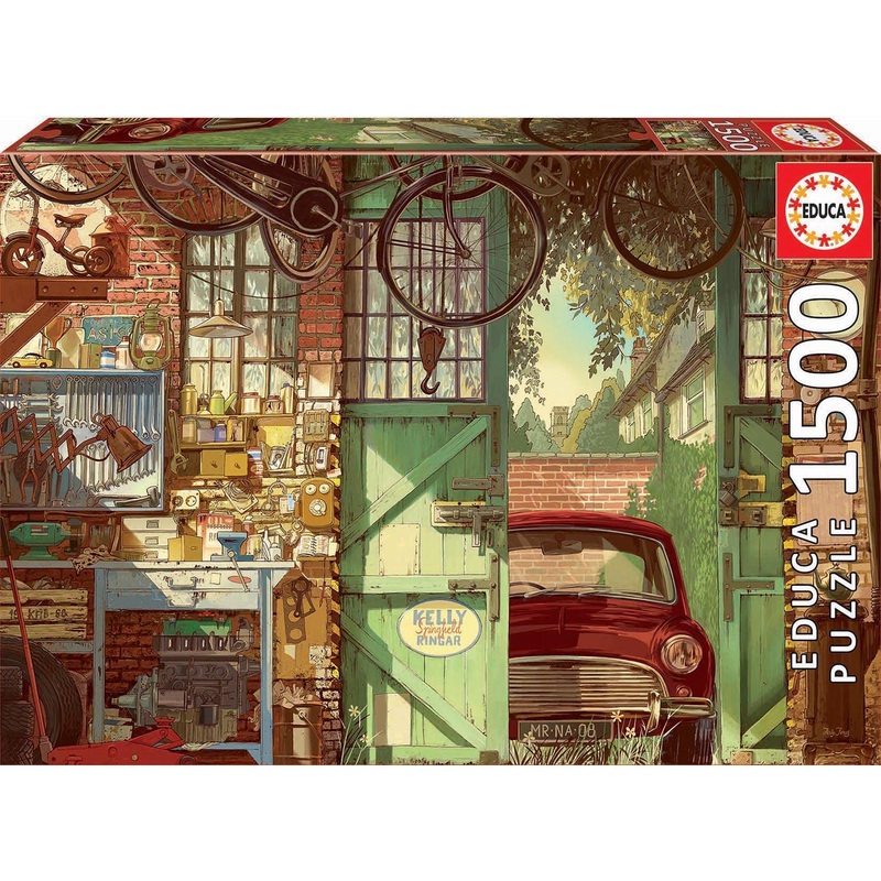 Educa - Old Garage, Arly Jones - 1500 Piece Jigsaw Puzzle - Puzzle Glue Included - Completed Image Measures 33.5' X 23.5' - Ages 14+ (18005)