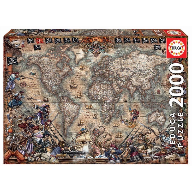Educa - Pirates Map - 2000 Piece Jigsaw Puzzle - Puzzle Glue Included - Completed Image Measures 37.75' X 26.75' - Ages 14+ (18008)