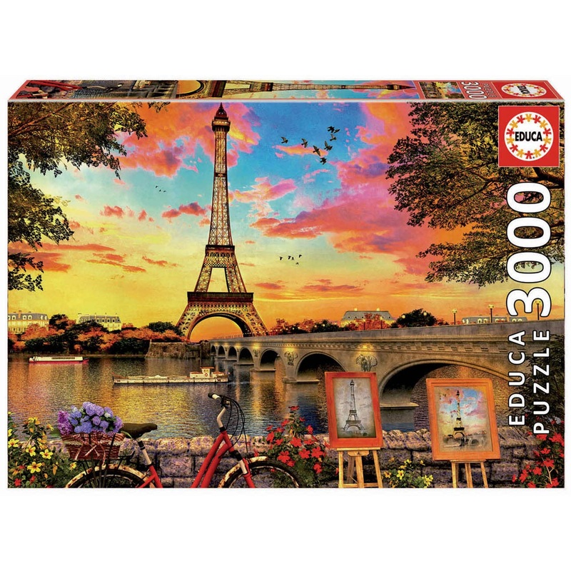 Educa - Sunset In Paris - 3000 Piece Jigsaw Puzzle - Puzzle Glue Included - Completed Image Measures 47.25' X 33.5' - Ages 14+ (17675)