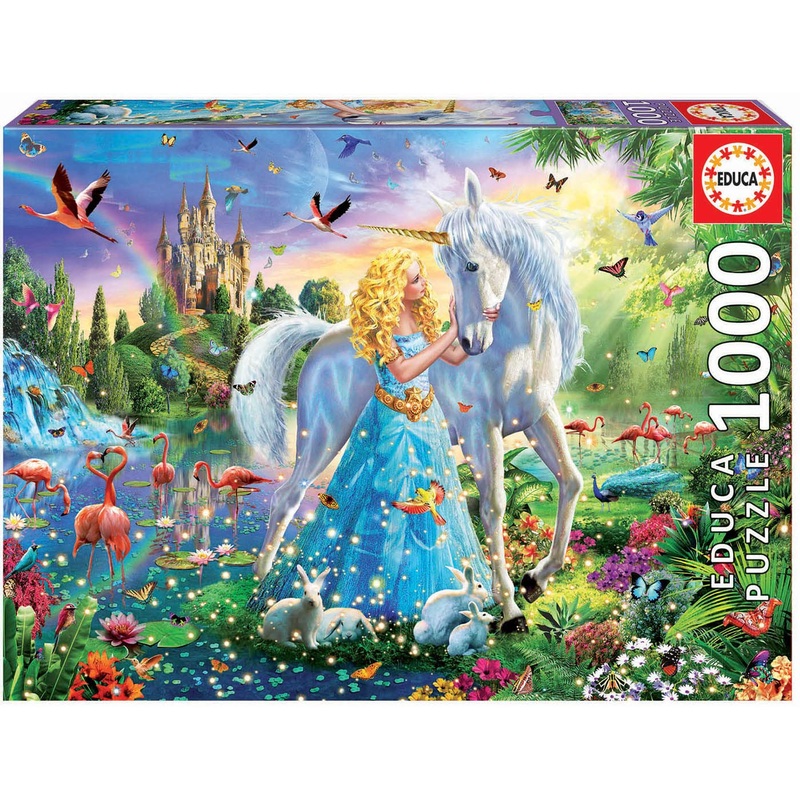 Educa - The Princess And The Unicorn - 1000 Piece Jigsaw Puzzle - Puzzle Glue Included - Completed Image Measures 26.8' X 18.9' - Ages 14+ (17654)
