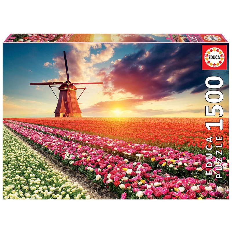 Educa - Tulips Landscape - 1500 Piece Jigsaw Puzzle - Puzzle Glue Included - Completed Image Measures 33.5' X 23.5' - Ages 14+ (18465)