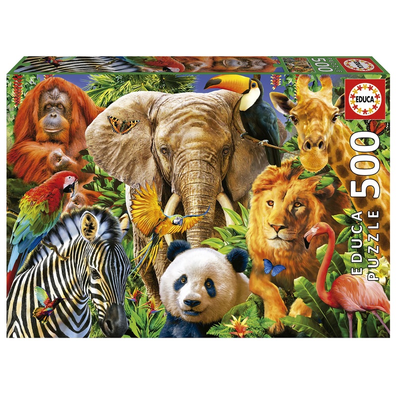 Educa - Wild Animal Collage - 500 Piece Jigsaw Puzzle - Puzzle Glue Included - Completed Image Measures 18.9' X 13.4' - Ages 14+ (19550)