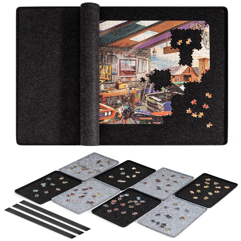 Lavievert Jigsaw Puzzle Board With 8 Sorting Trays & Cover, Portable Puzzle Mat, Lightweight Felt Puzzle Plateau For Adults, Large Puzzle Table Storage Holder For Up To 1500 Pieces - Black