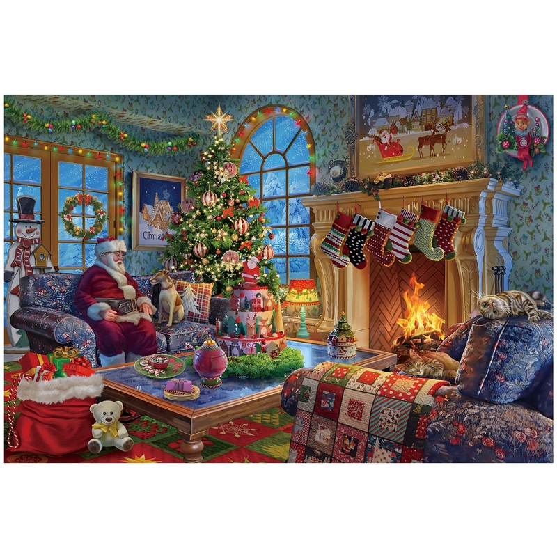 Lavievert Wooden Jigsaw Puzzle 1000 Piece Puzzle For Adults And Kids - Santa Claus, Fireplace, Christmas Tree & Warm Christmas