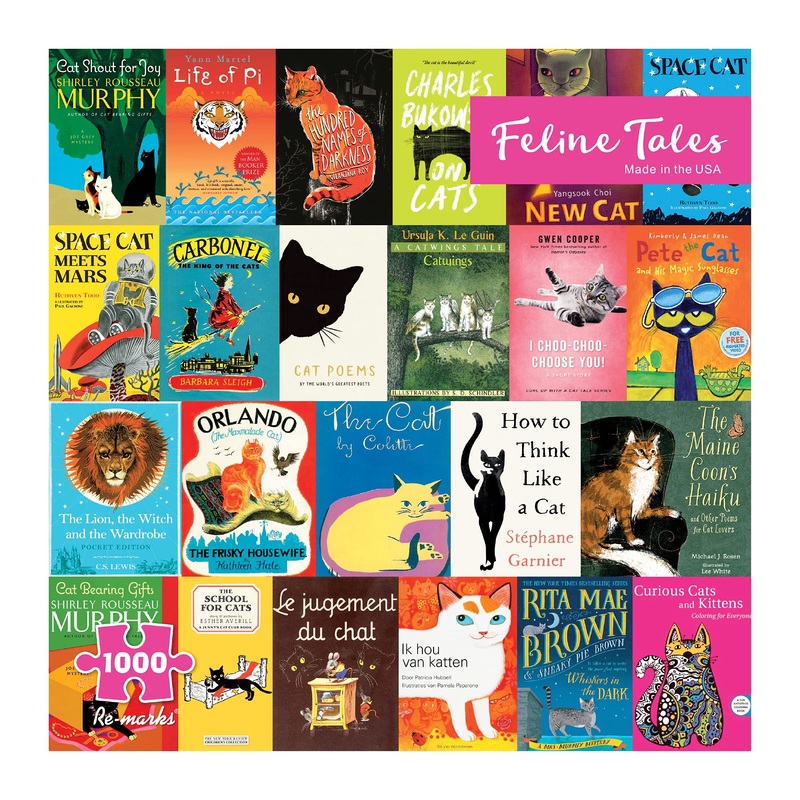 Re-Marks Feline Tales 1000-Piece Puzzle For All Ages, Cat Books Jigsaw Puzzle, Family Puzzle