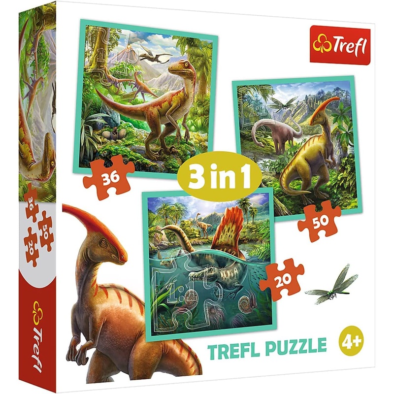 Trefl 3In1 Jigsaw Puzzle The Extraordinary World Of Dinosaur Print, Diy Puzzle, Creative Fun, Classic Puzzle For Adults And Children From 4 Years Old