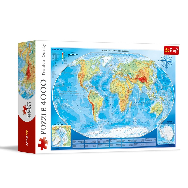 Trefl Large Physical Map Of The World 4000 Piece Jigsaw Puzzle Red 54'X38' Print, Diy Puzzle, Creative Fun, Classic Puzzle For Adults And Children From 15 Years Old
