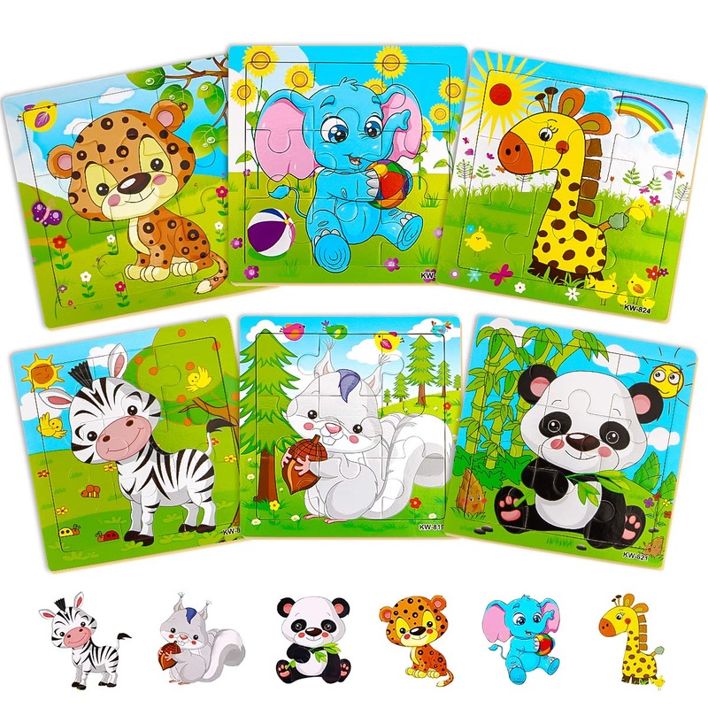 Aitey Set Of 6 Toddler Puzzles Ages 2-4, Wooden Jigsaw Puzzles For Kids Ages 3-5, Puzzles For Toddlers 2 3 4 Year Old, Kids Puzzle Toys With Animal Patterns Educational Toys For Boys And Girls